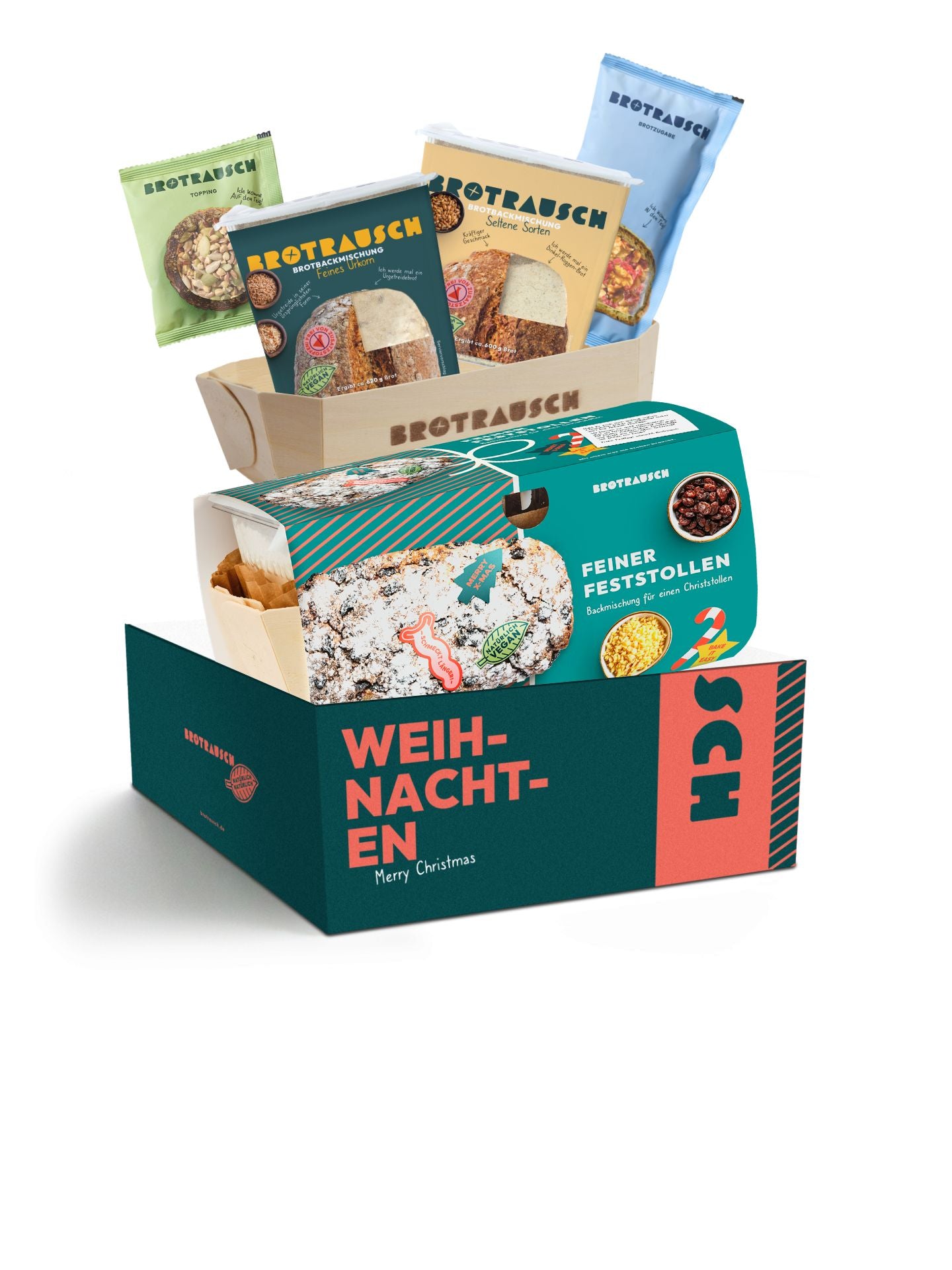 Weihnachten Geschenkbox L mit Christstollen Backmischung & 2x Brotbackmischung