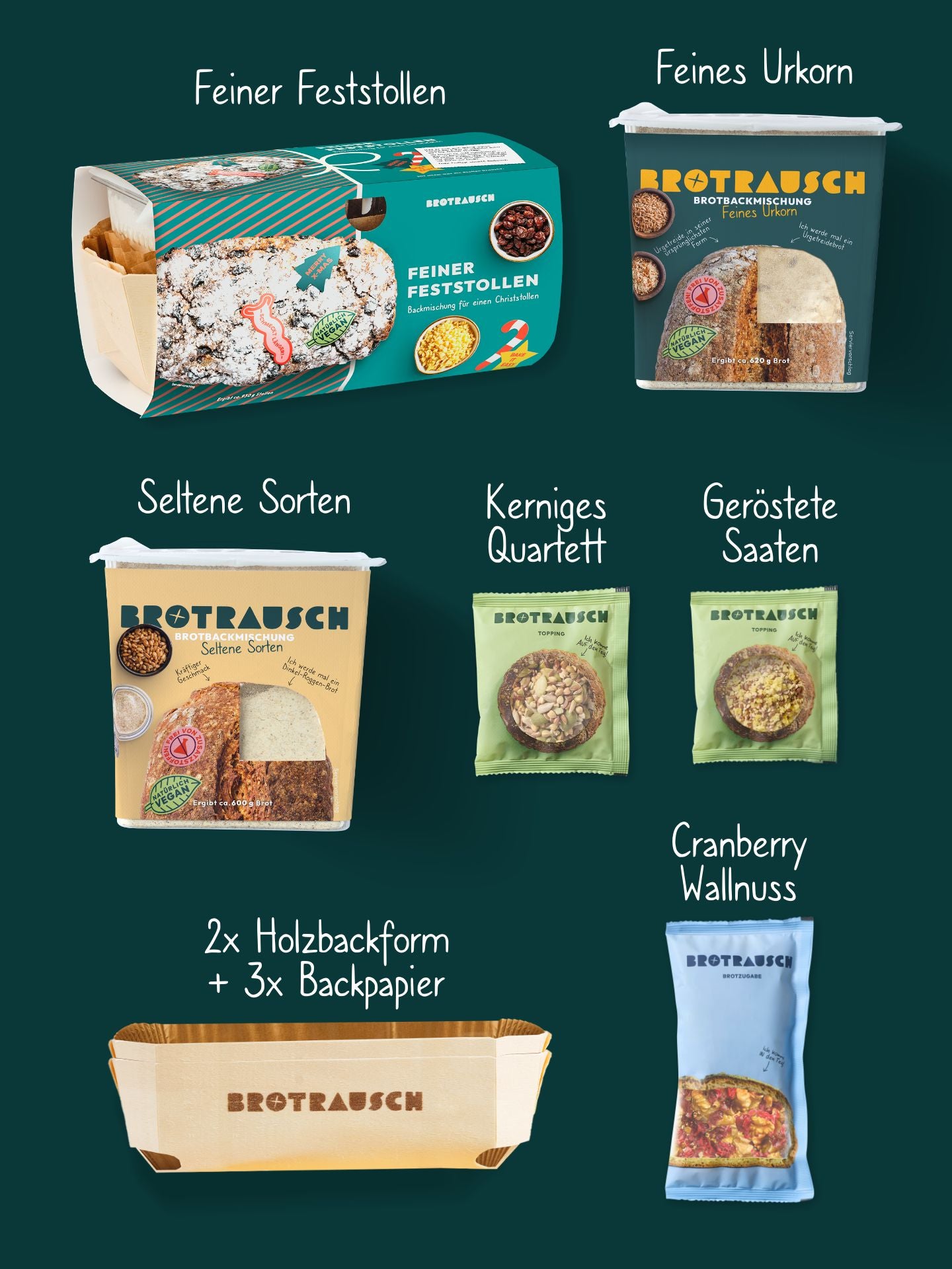 Weihnachten Geschenkbox L mit Christstollen Backmischung & 2x Brotbackmischung