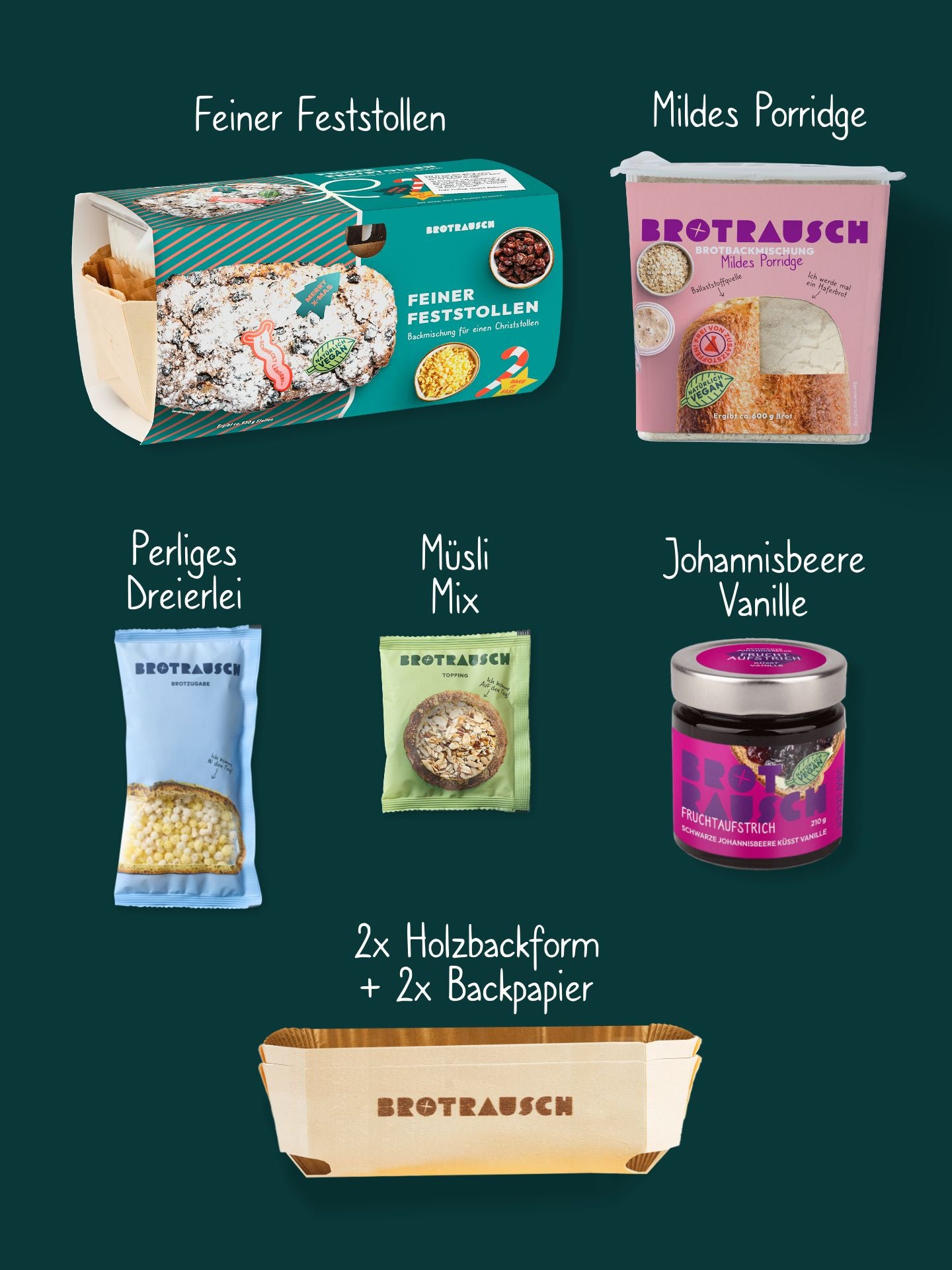 Weihnachten Geschenkbox L mit Christstollen Backmischung, 1x Brotbackmischung & Fruchtaufstrich