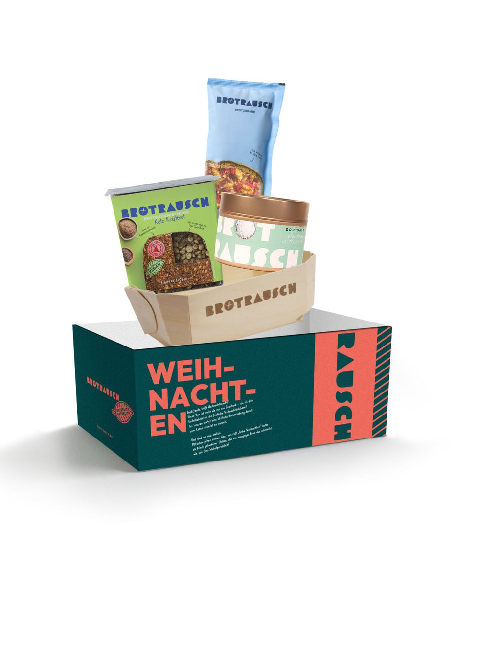 Weihnachten Geschenkbox M mit 1x Brotbackmischung (ohne Gluten) & Stullensalz Avocado
