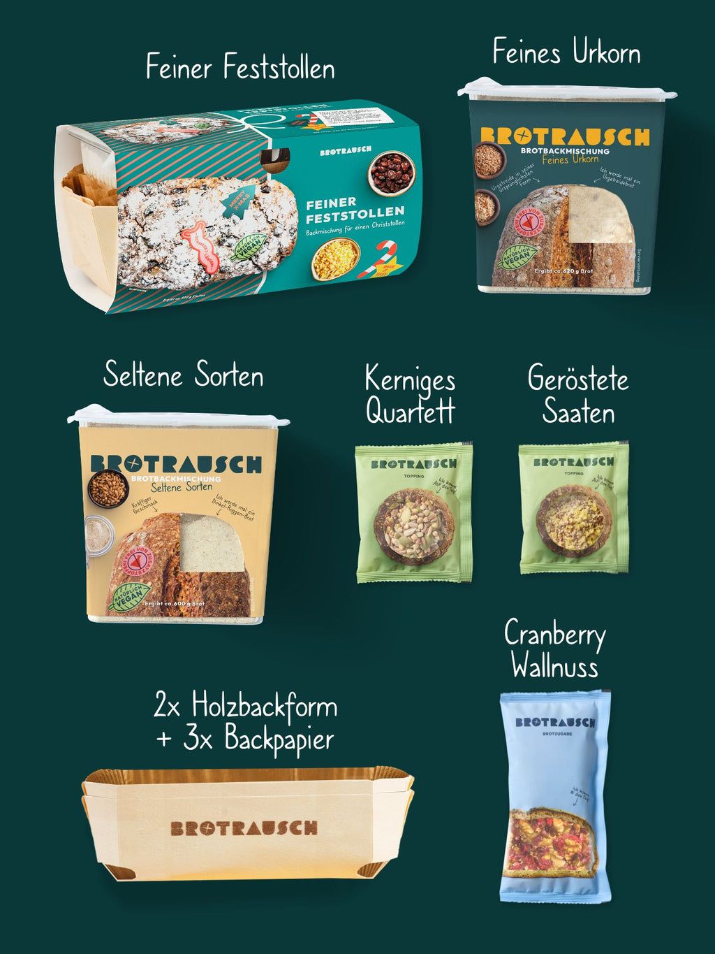 Weihnachten Geschenkbox L mit Christstollen Backmischung & 2x Brotbackmischung