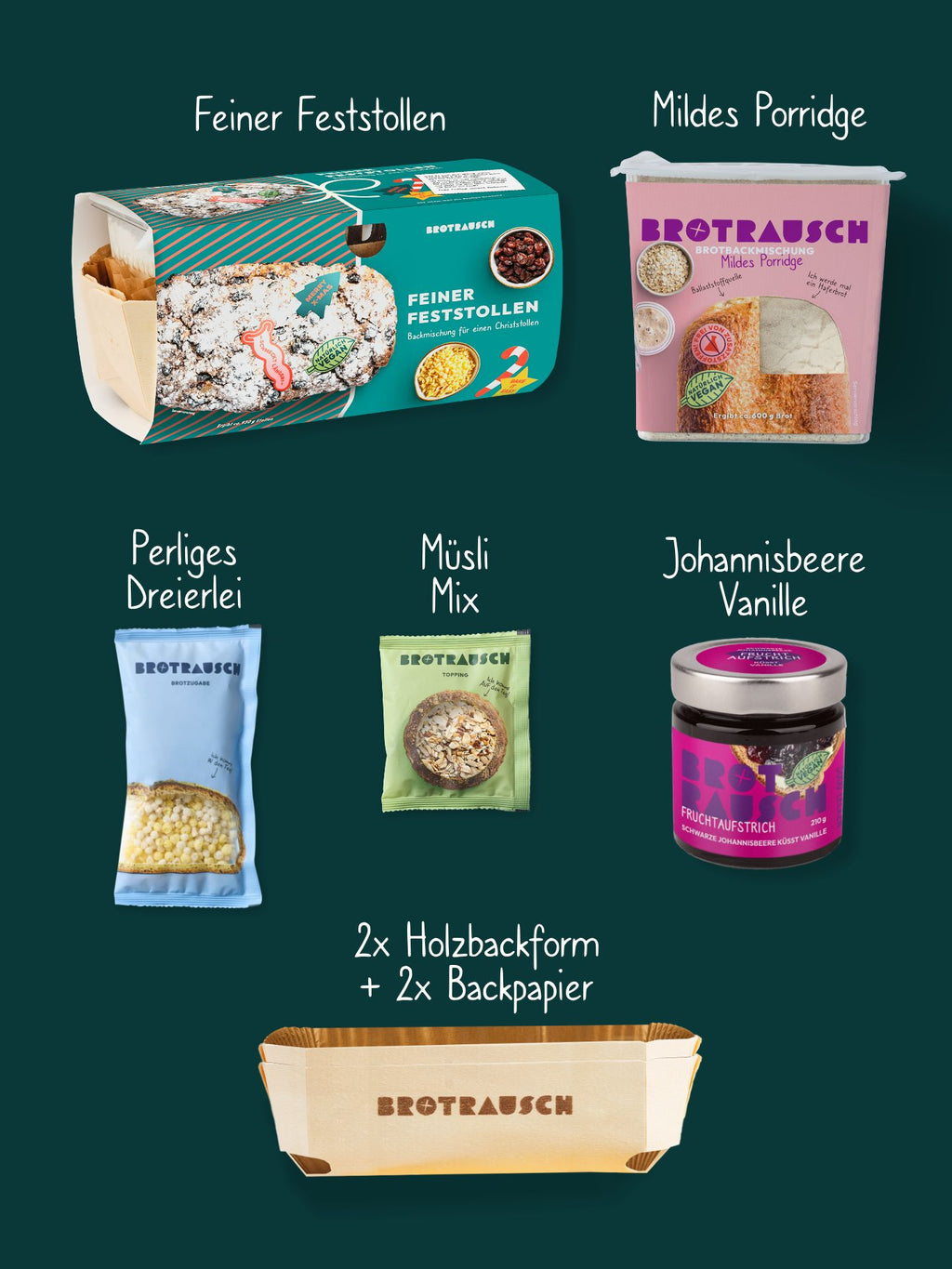 Weihnachten Geschenkbox L mit Christstollen Backmischung, 1x Brotbackmischung & Fruchtaufstrich