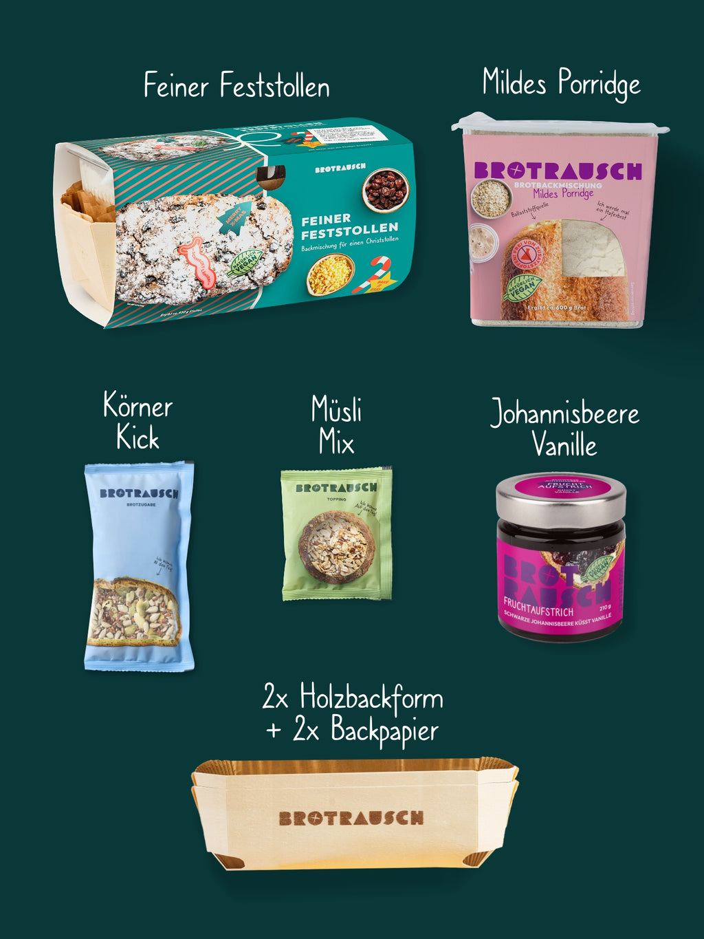 Weihnachten Geschenkbox L mit Christstollen Backmischung, 1x Brotbackmischung & Fruchtaufstrich