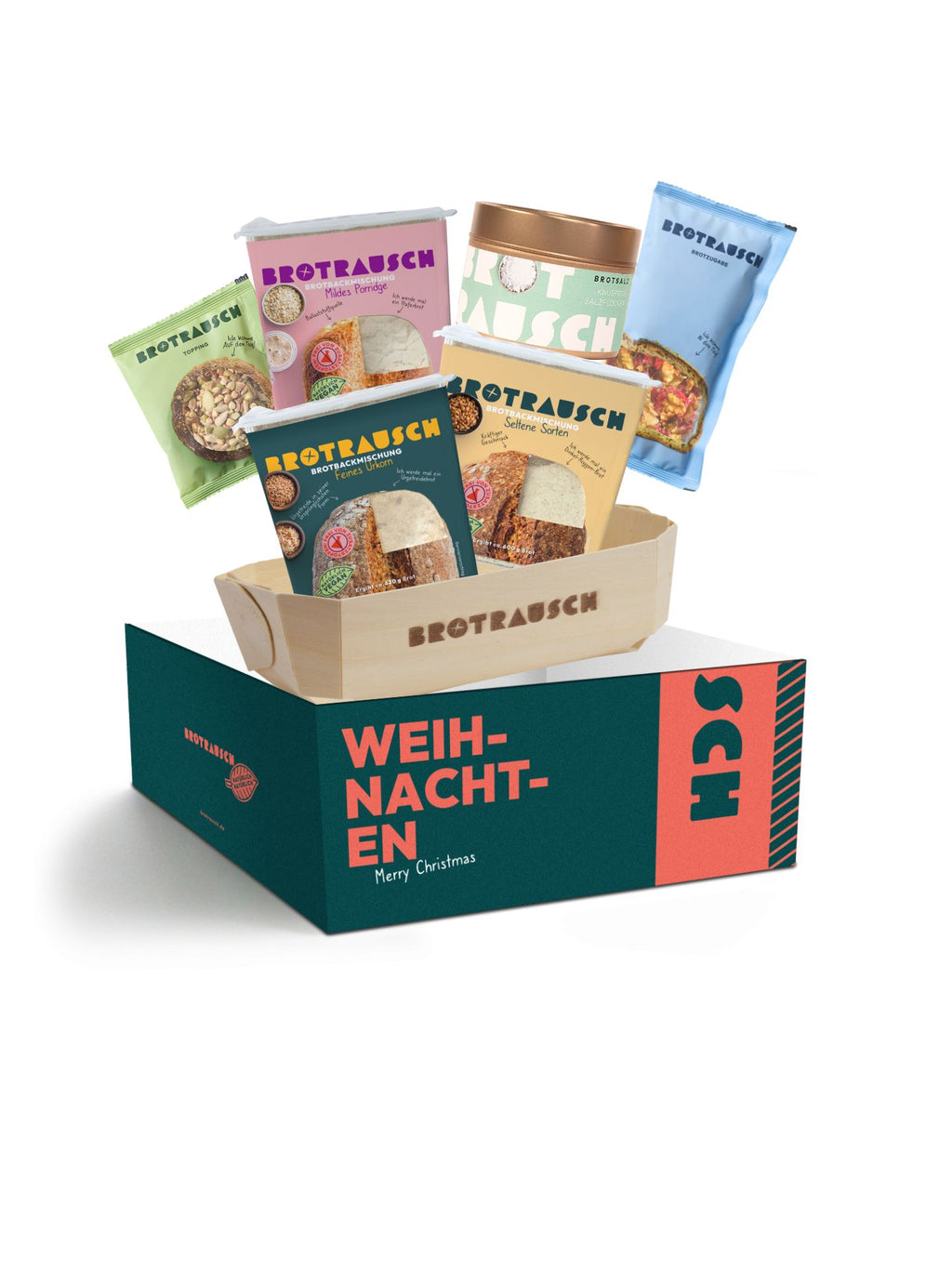 Weihnachten Geschenkbox L mit 3x Brotbackmischung & Stullensalz Avocado