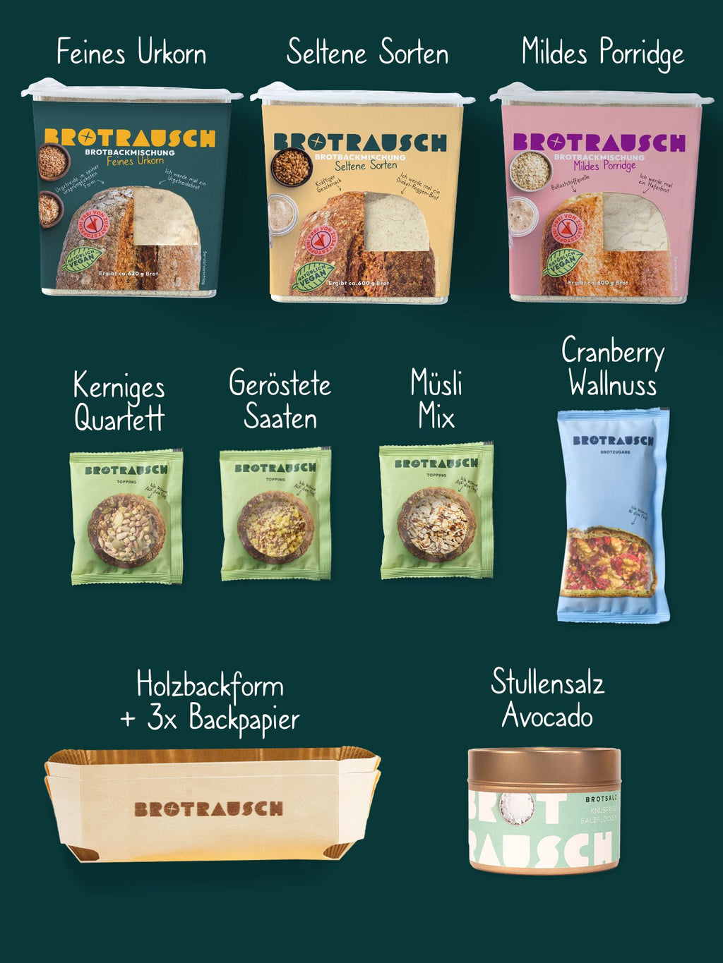 Weihnachten Geschenkbox L mit 3x Brotbackmischung & Stullensalz Avocado