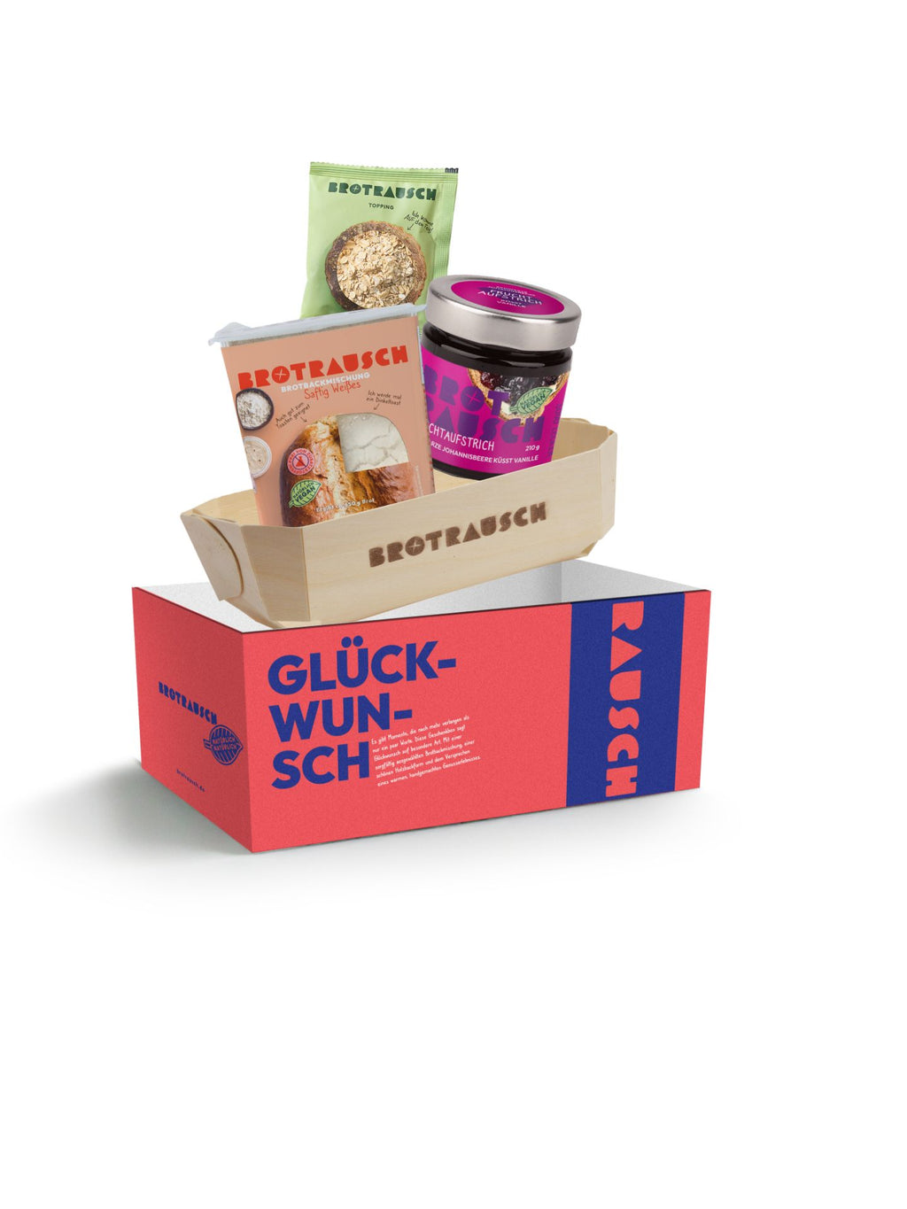 Glückwunsch Geschenkbox M mit 1x Brotbackmischung und Fruchtaufstrich