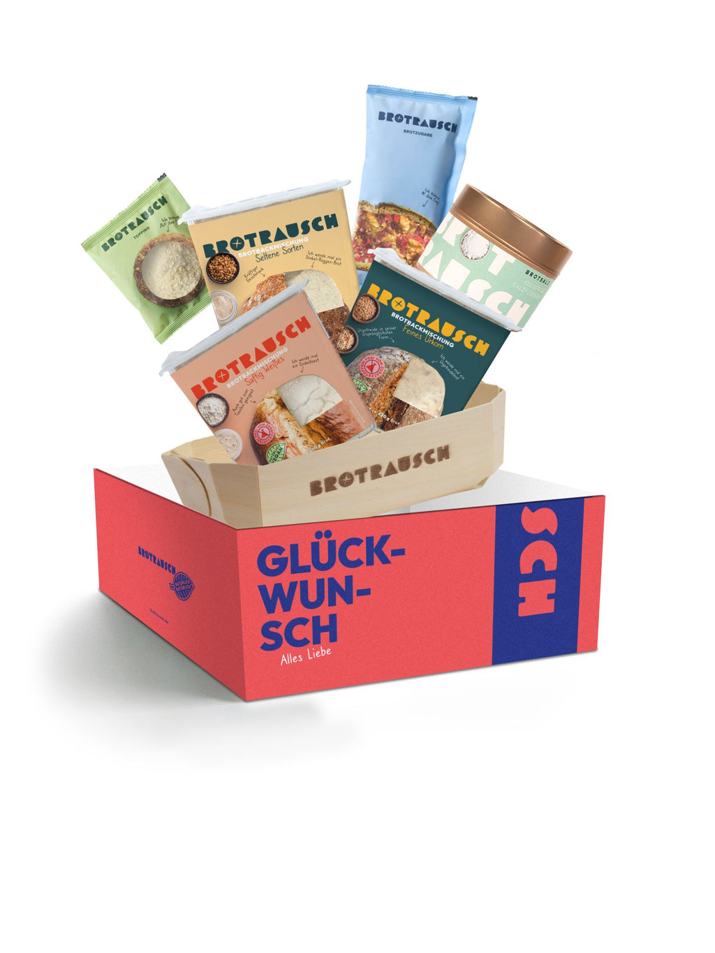 Glückwunsch Geschenkbox L mit 3x Brotbackmischung & Stullensalz Gartenkräuter