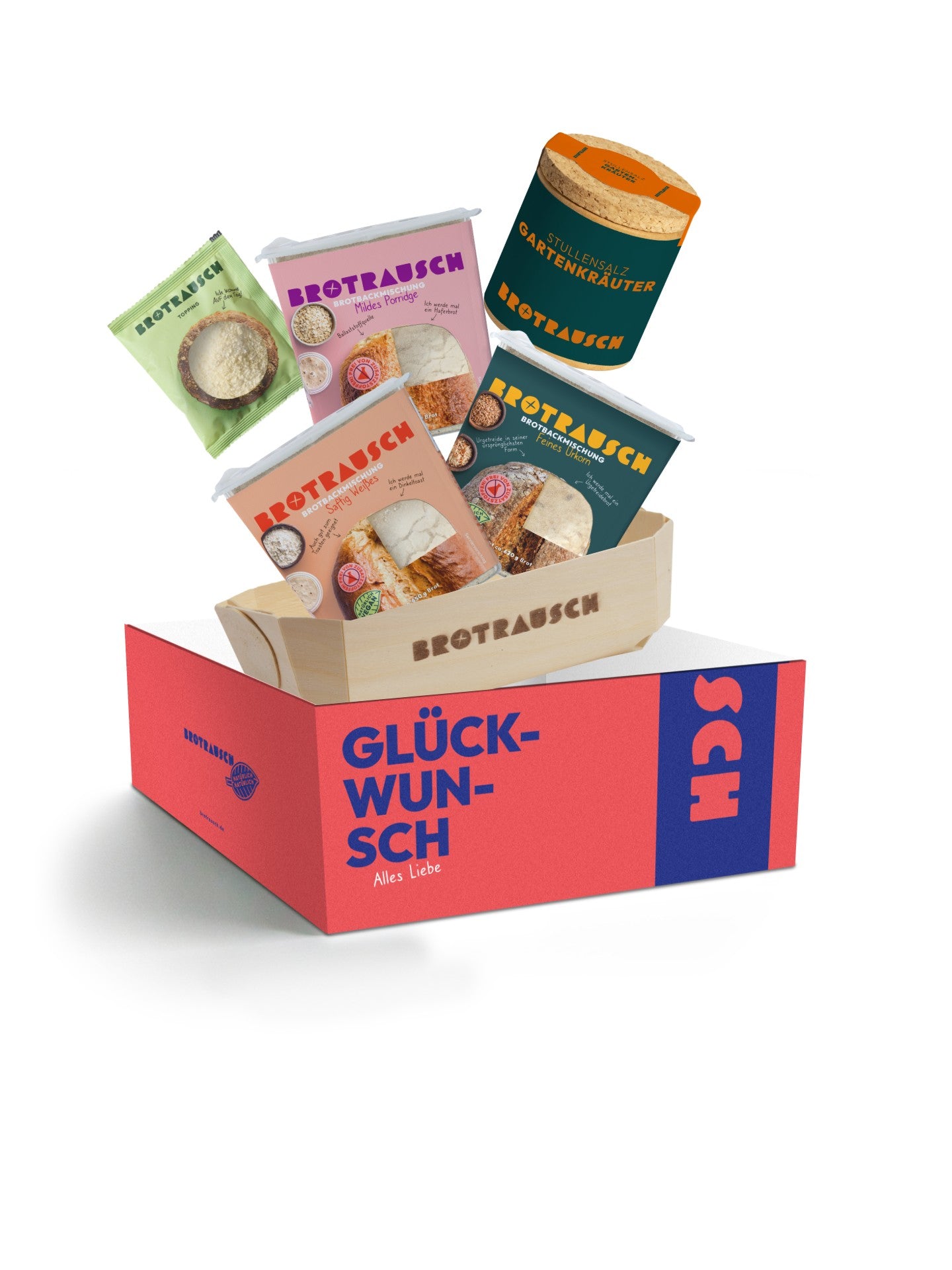 Glückwunsch Geschenkbox L mit 3x Brotbackmischung & Stullensalz Gartenkräuter