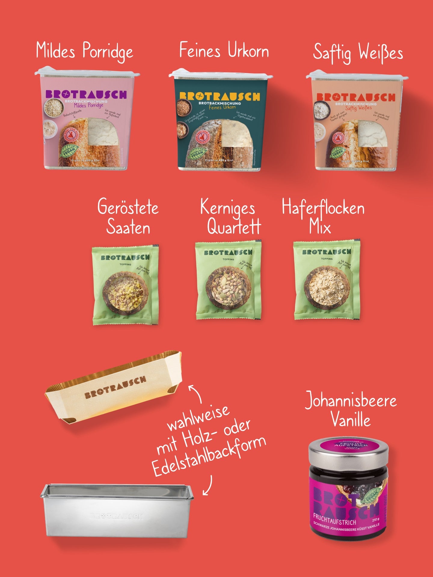 Glückwunsch Geschenkbox L mit 3x Brotbackmischung & Fruchtaufstrich