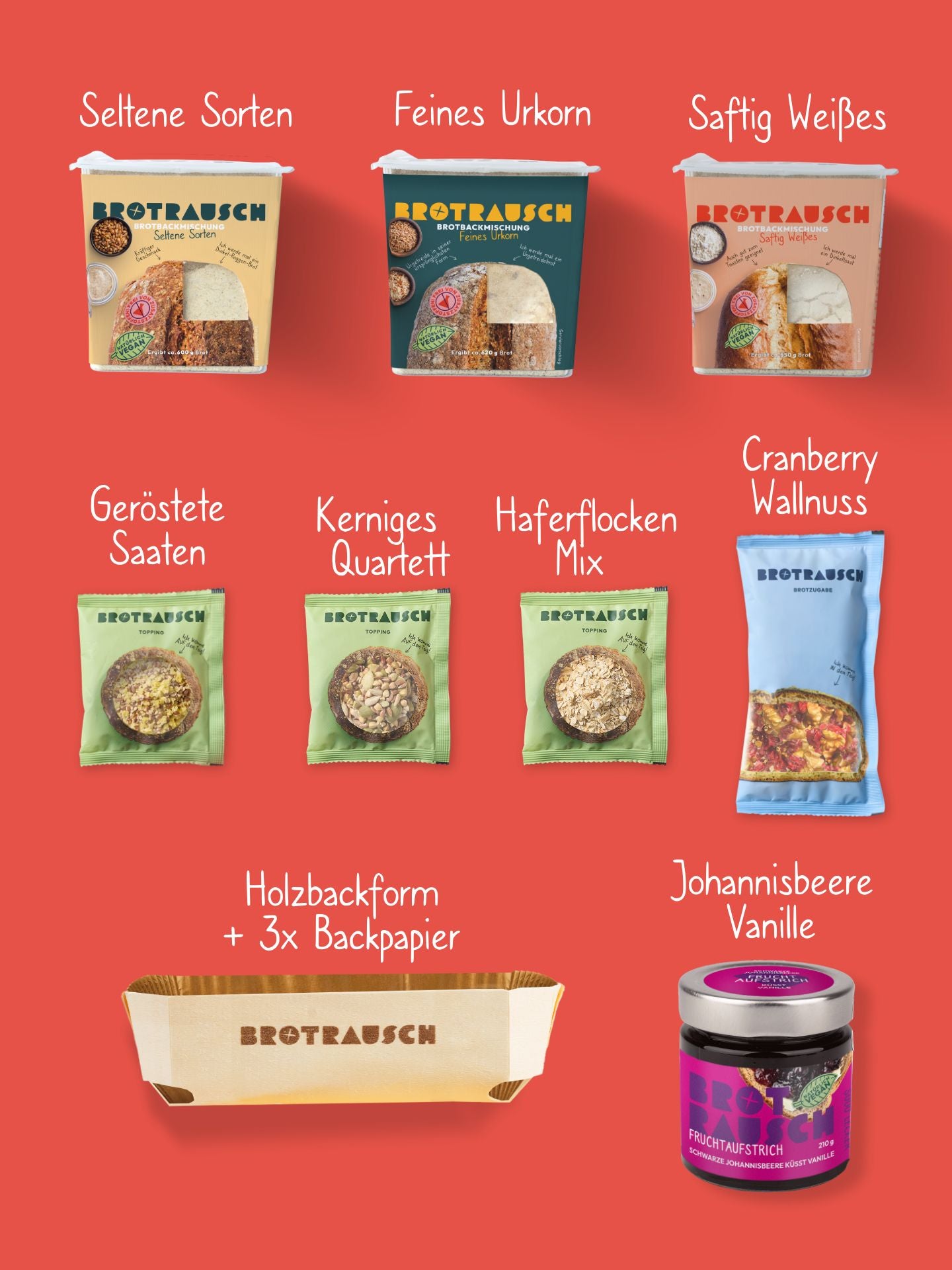 Glückwunsch Geschenkbox L mit 3x Brotbackmischung & Fruchtaufstrich