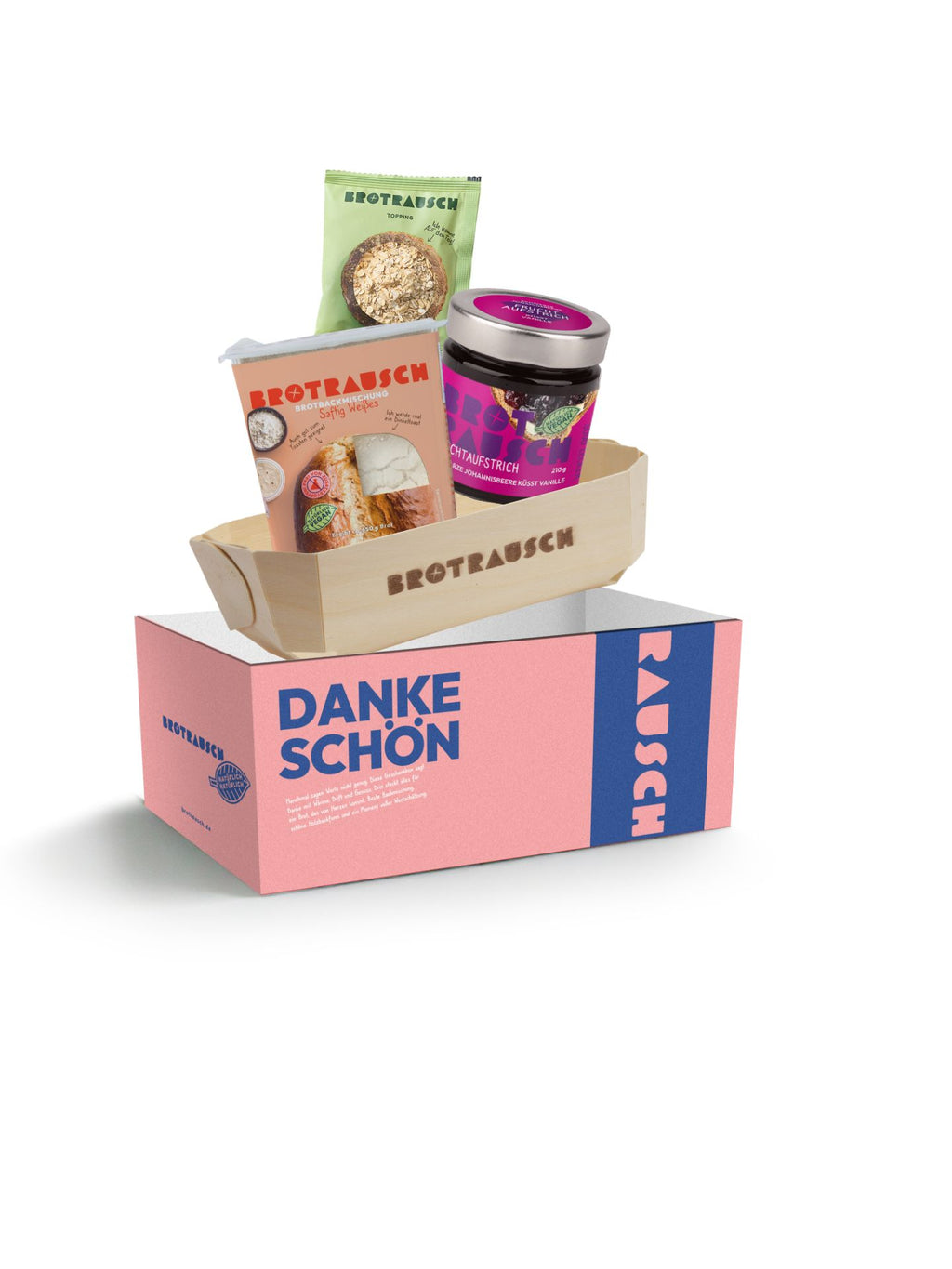Dankeschön Geschenkbox M mit 1x Brotbackmischung und Fruchtaufstrich