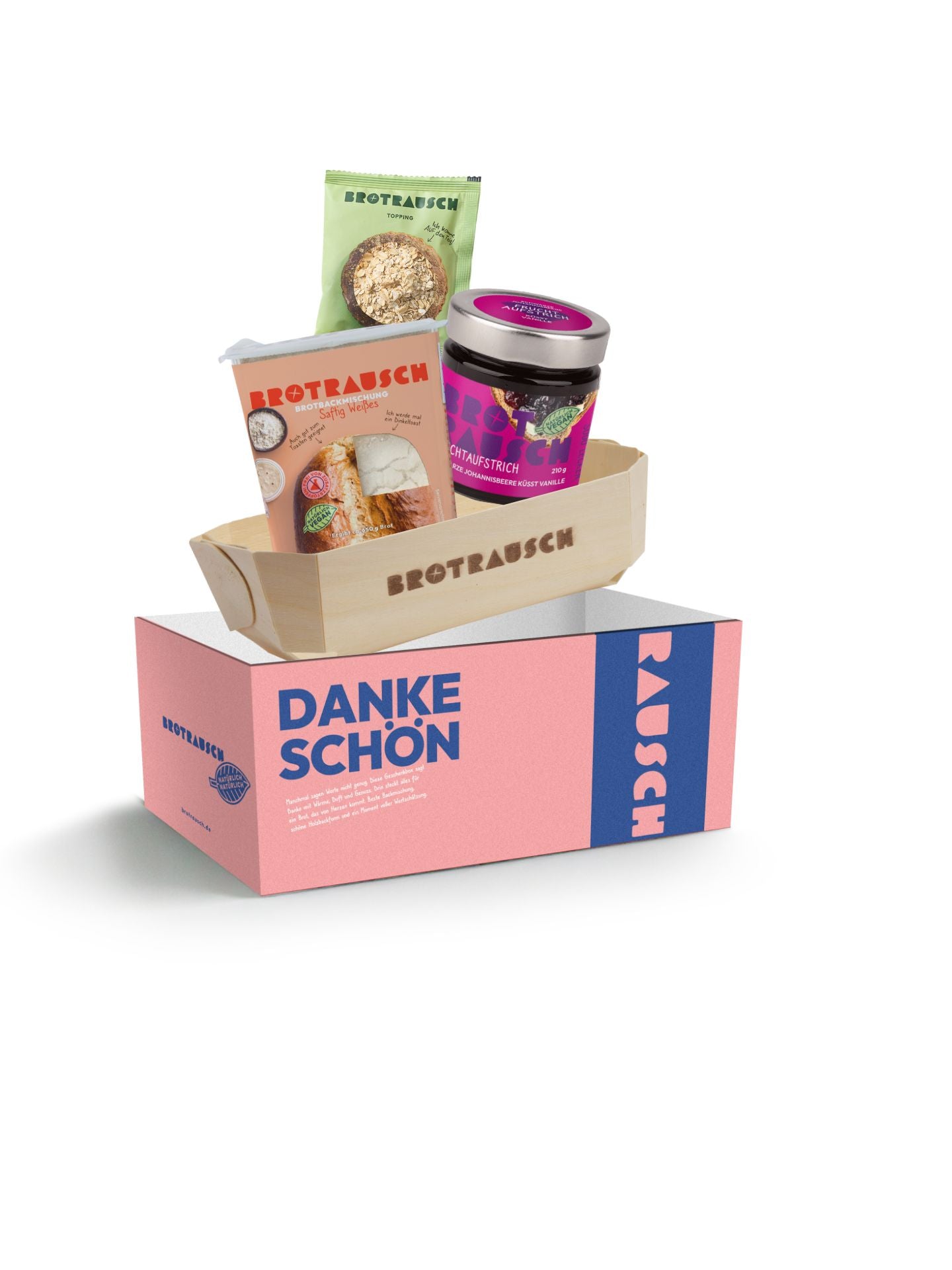 Dankeschön Geschenkbox M mit 1x Brotbackmischung und Fruchtaufstrich