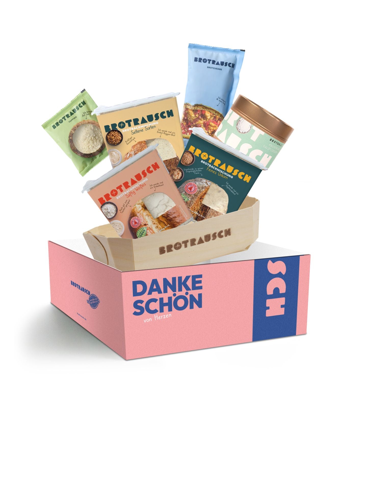Dankeschön Geschenkbox L mit 3x Brotbackmischung & Stullensalz Gartenkräuter