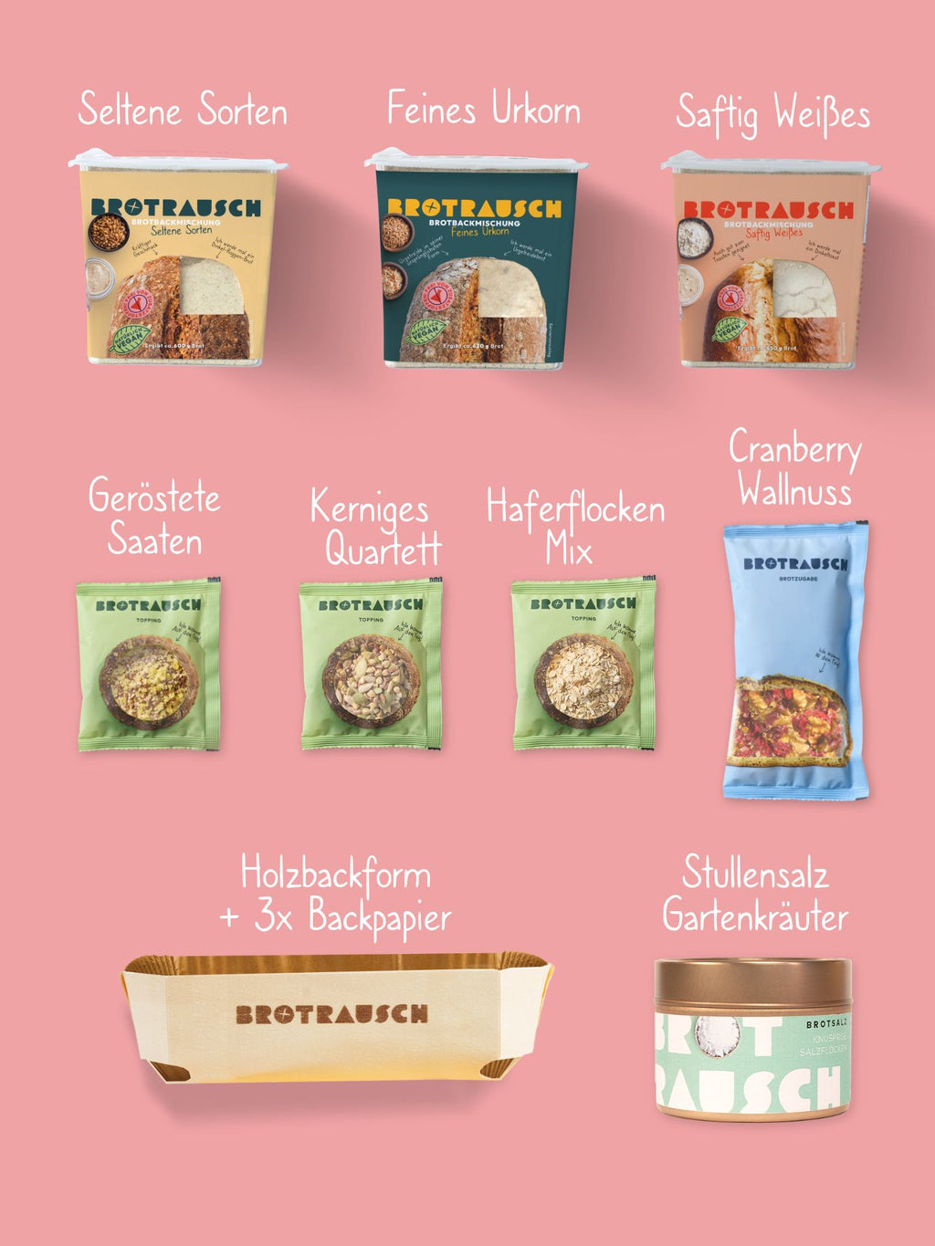 Dankeschön Geschenkbox L mit 3x Brotbackmischung & Stullensalz Gartenkräuter