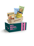 Mitbringsel Geschenkbox M mit Brotbackmischung, Stullensalz Avocado und Holzbackform