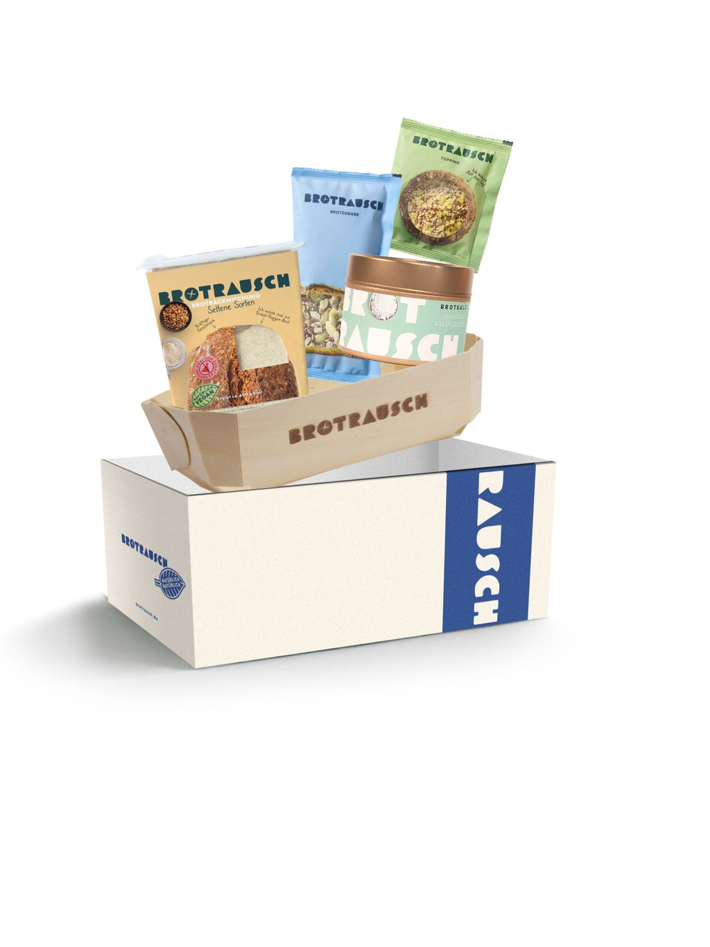 Neutrale Geschenkbox M mit 1x Brotbackmischung & Stullensalz Avocado