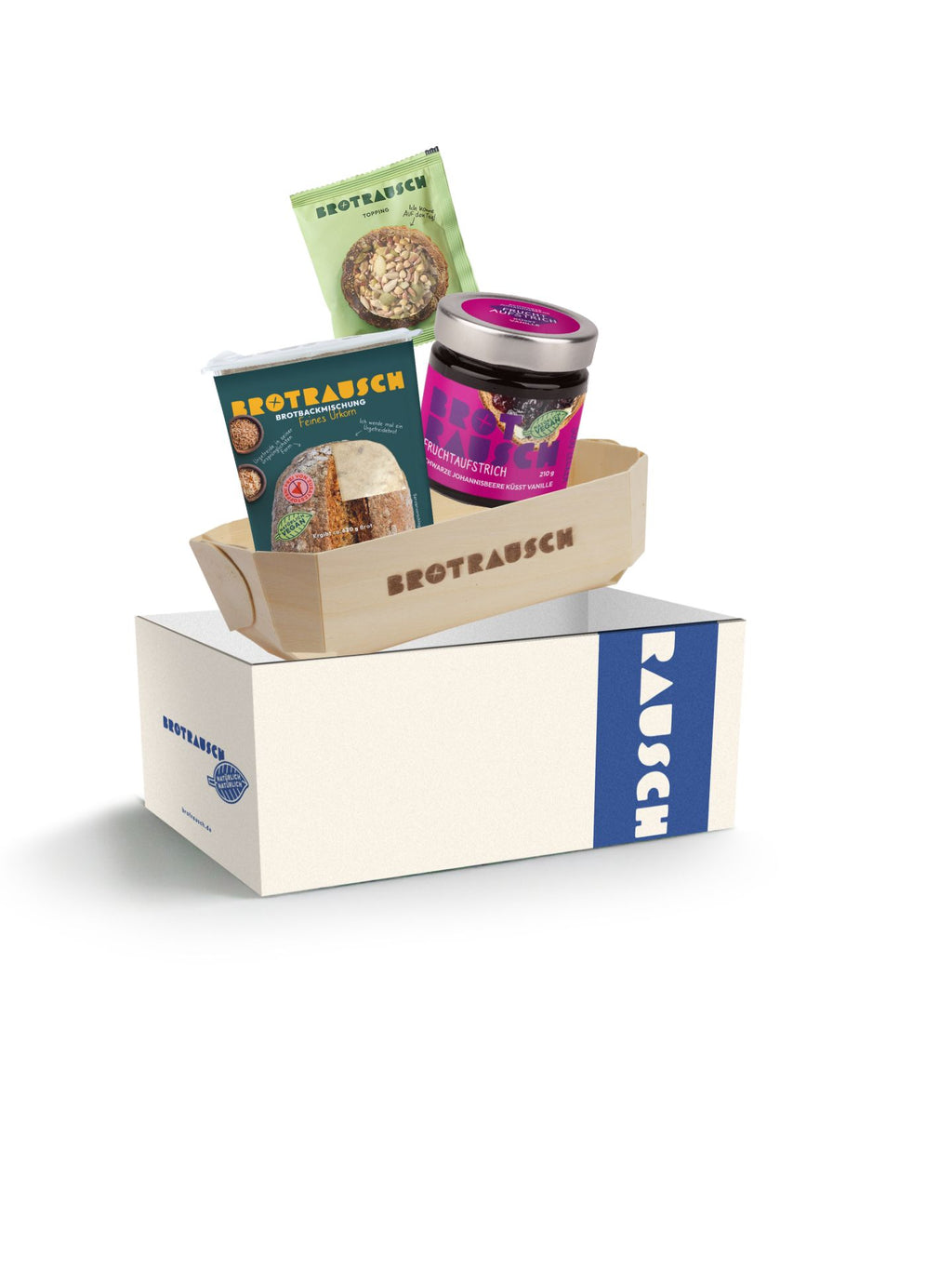 Neutrale Geschenkbox M mit 1x Brotbackmischung & Fruchtaufstrich