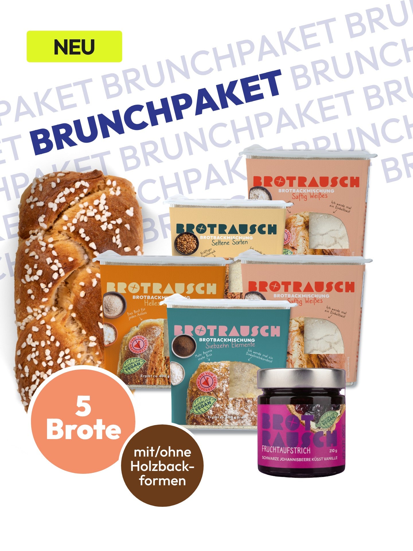 5er Brunchbrotpaket Brotbackmischungen & Fruchtaufstrich