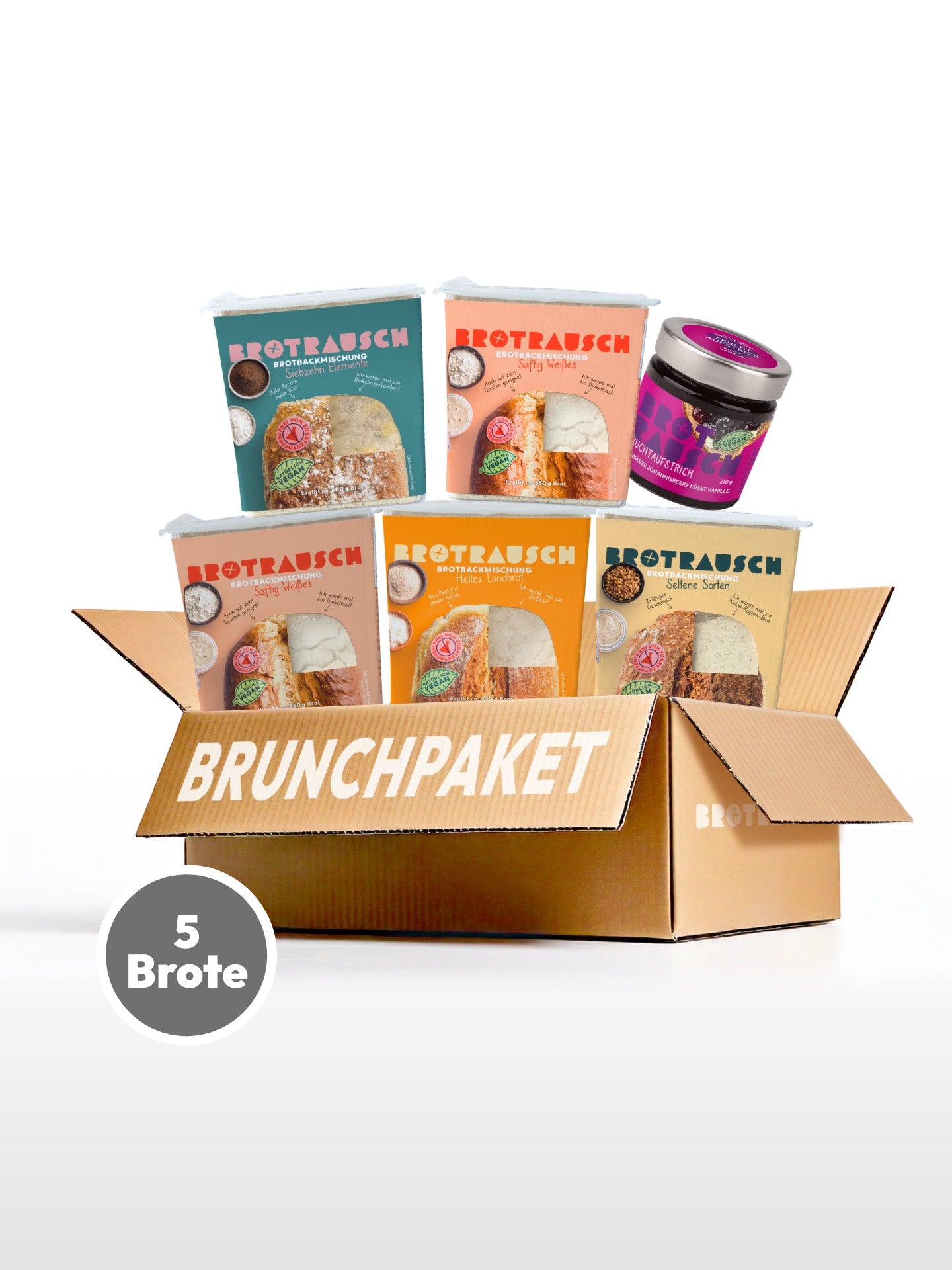 5er Brunchbrotpaket Brotbackmischungen & Fruchtaufstrich