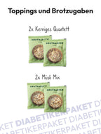 Toppings im Diabetikerbrot Paket: je zweimal Kerniges Quartett und Müsli Mix als Brotzugabe
