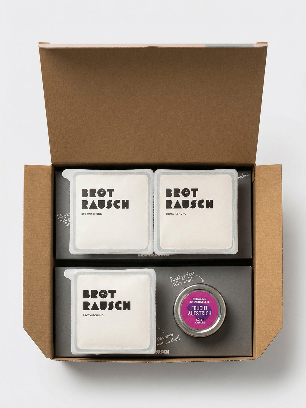 Glückwunsch Geschenkbox L mit 3x Brotbackmischung & Fruchtaufstrich