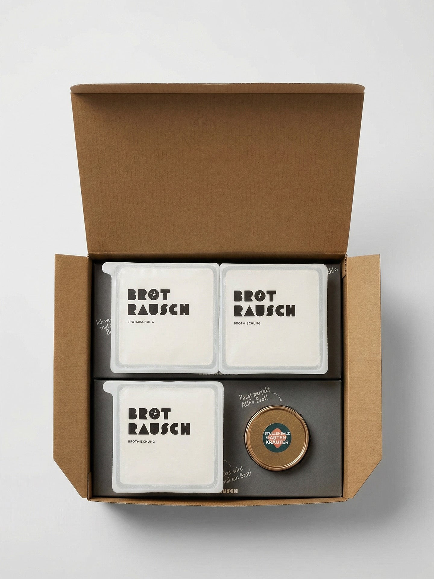 Glückwunsch Geschenkbox L mit 3x Brotbackmischung & Stullensalz Gartenkräuter