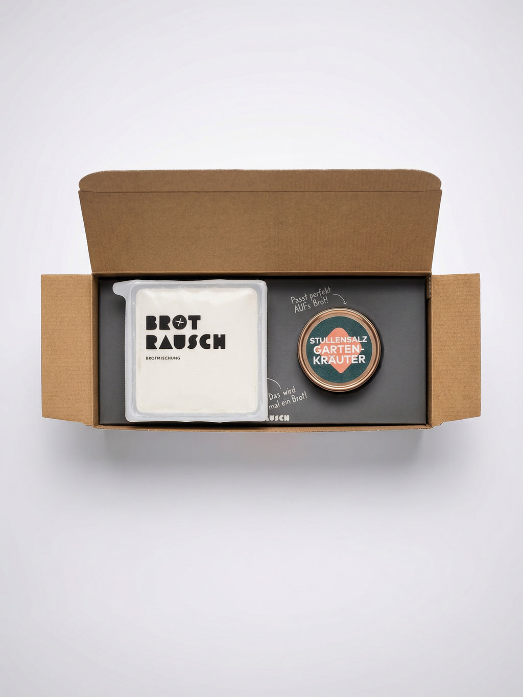 Glückwunsch Geschenkbox M mit 1x Brotbackmischung & Stullensalz Gartenkräuter