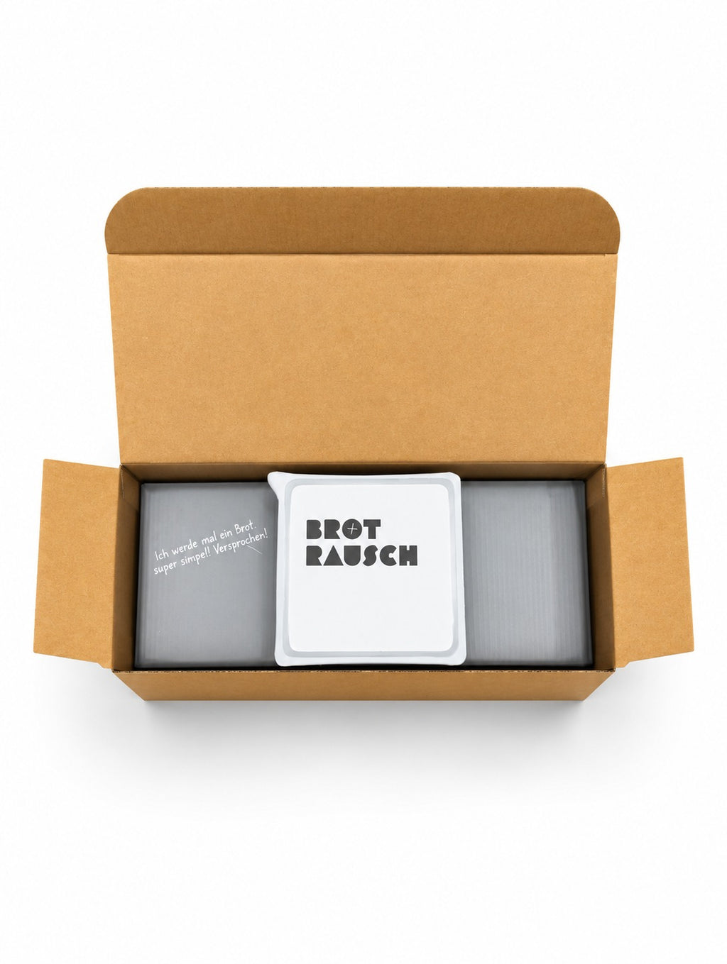 Brotrausch Geschenkbox mit einer Brotbackmischung im geöffneten Versandkarton