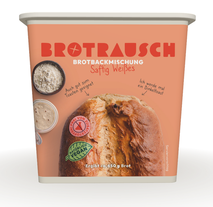 Brotrausch Brotbackmischung Saftig Weißes für einen Dinkeltoast, ergibt ca. 650 g Brot
