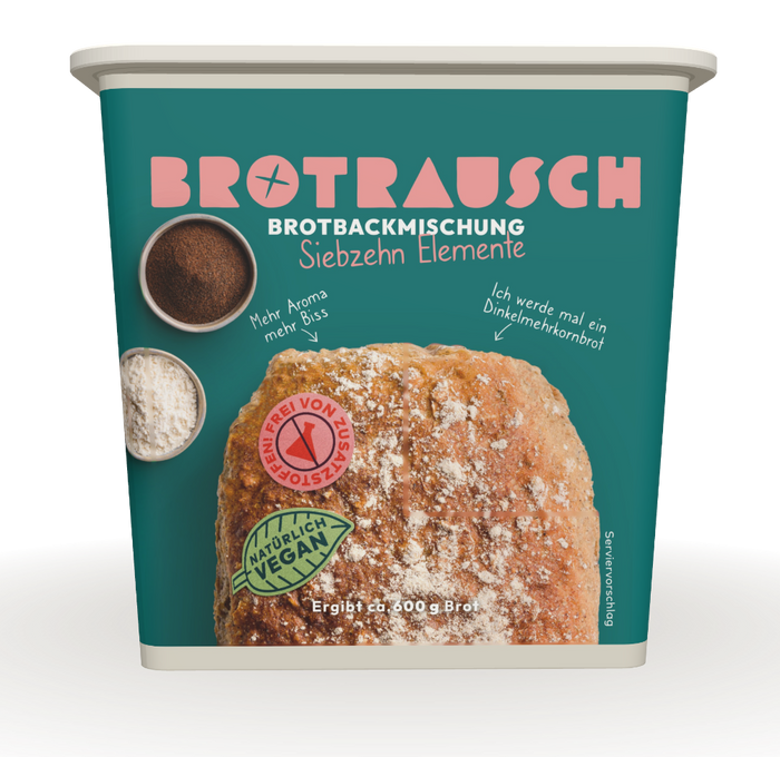 Brotrausch Brotbackmischung Siebzehn Elemente für ein Dinkelmehrkornbrot, ergibt ca. 600 g Brot