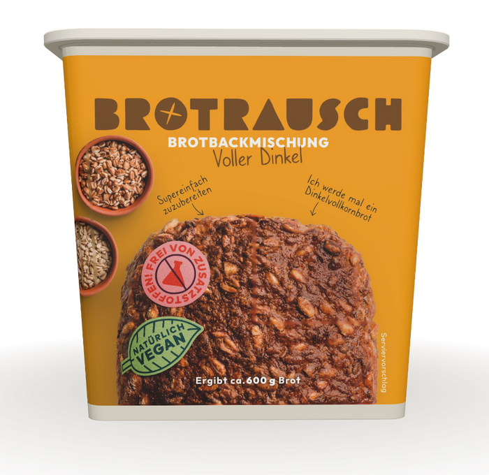 Brotrausch Brotbackmischung Voller Dinkel für ein Dinkelvollkornbrot, ergibt ca. 600 g Brot