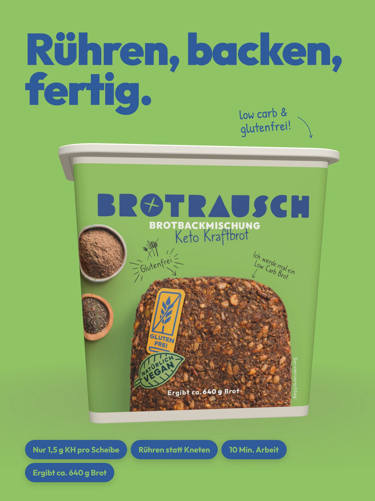 Brotbackmischung für glutenfreies Brot | Keto Kraftbrot