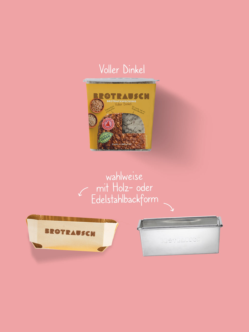 Inhalt Dankeschön Geschenkbox S: Voller Dinkel und Holzbackform mit Backpapier