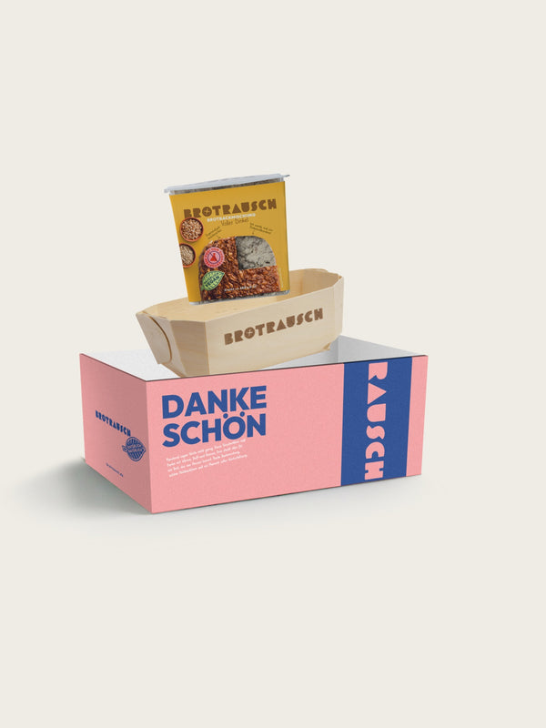 Dankeschön Geschenkbox S mit Brotbackmischung Voller Dinkel und Holzbackform