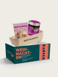 Geschenkbox Weihnachten M von Brotrausch: Brotbackmischung Mildes Porridge, Fruchtaufstrich und Holzbackform