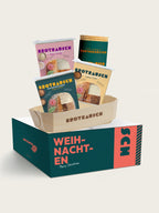 Große Geschenkbox Weihnachten XL von Brotrausch mit drei Brotbackmischungen, Stullensalz Gartenkräuter und Holzbackform